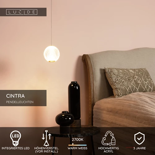 Lucide CINTRA - Pendelleuchten - Ø 14 cm - LED - 1x5,7W 2700K - Transparent - USP